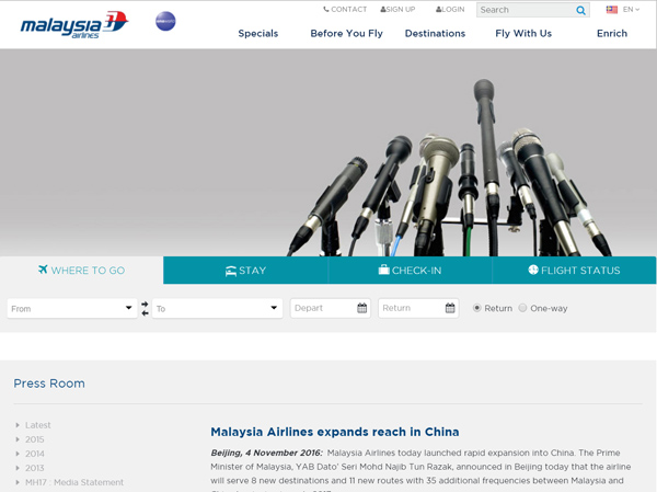 マレーシア航空公式サイト