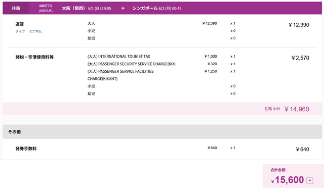 諸費用込み15,600円