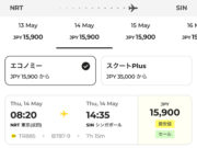 成田発シンガポール行きが15,900円