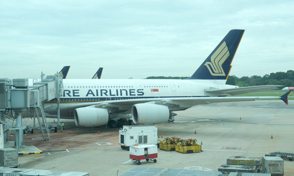 チャンギ空港に駐機中のシンガポール航空機