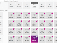 成田～バンコク間の往復が56,130円