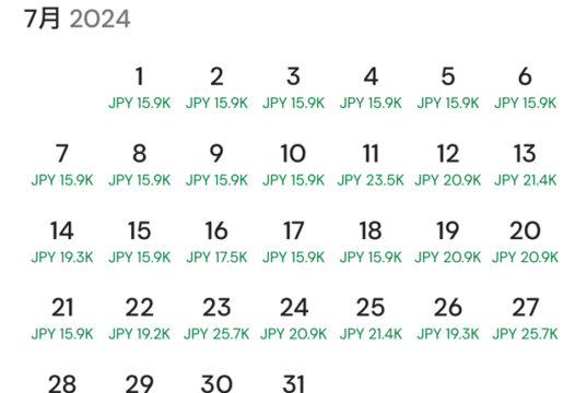 大阪発バンコク行きの料金表(2024年7月)