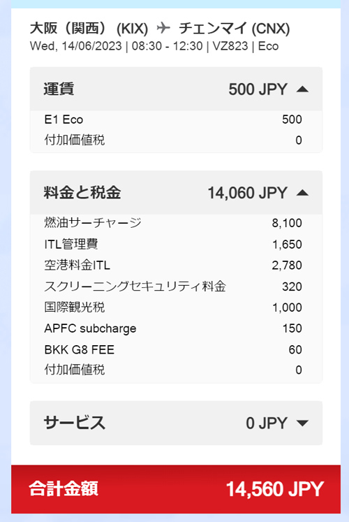 大阪発チェンマイ行きは14,560円