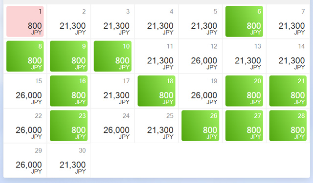 成田発バンコク行き運賃表(2026年6月)