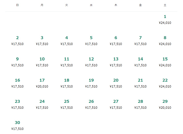 成田発マニラ行き料金表(2024年6月)