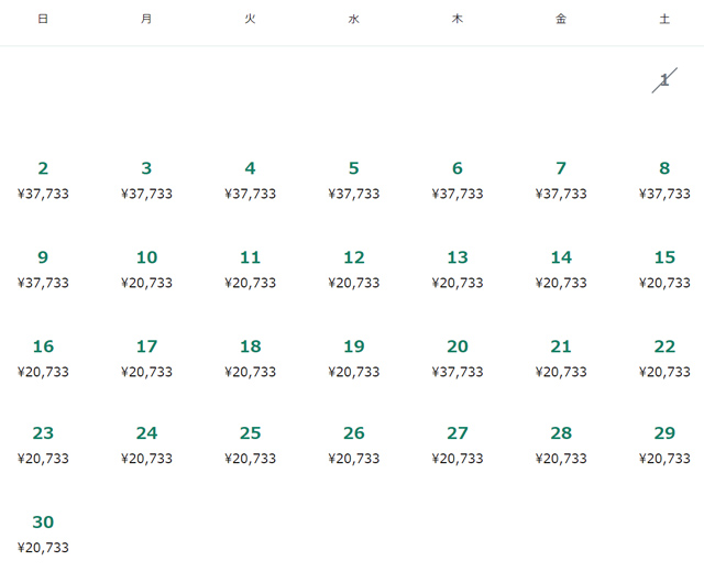 成田発バンコク行きの料金表(2024年6月)